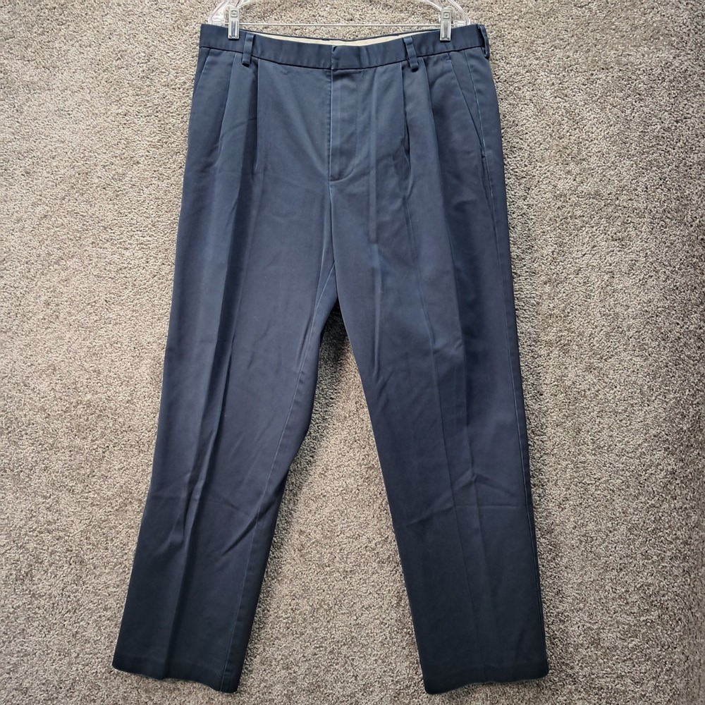 Dockers Mens Navy Blue Pleated Classic Fit Cotton Chino Pants W36 L32
